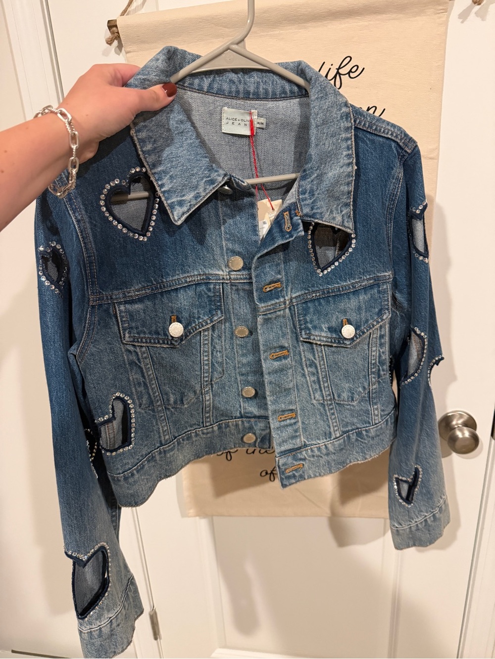 Alice and Olivia Denim Heart-Appliqué Jacket - Brand New With Tags